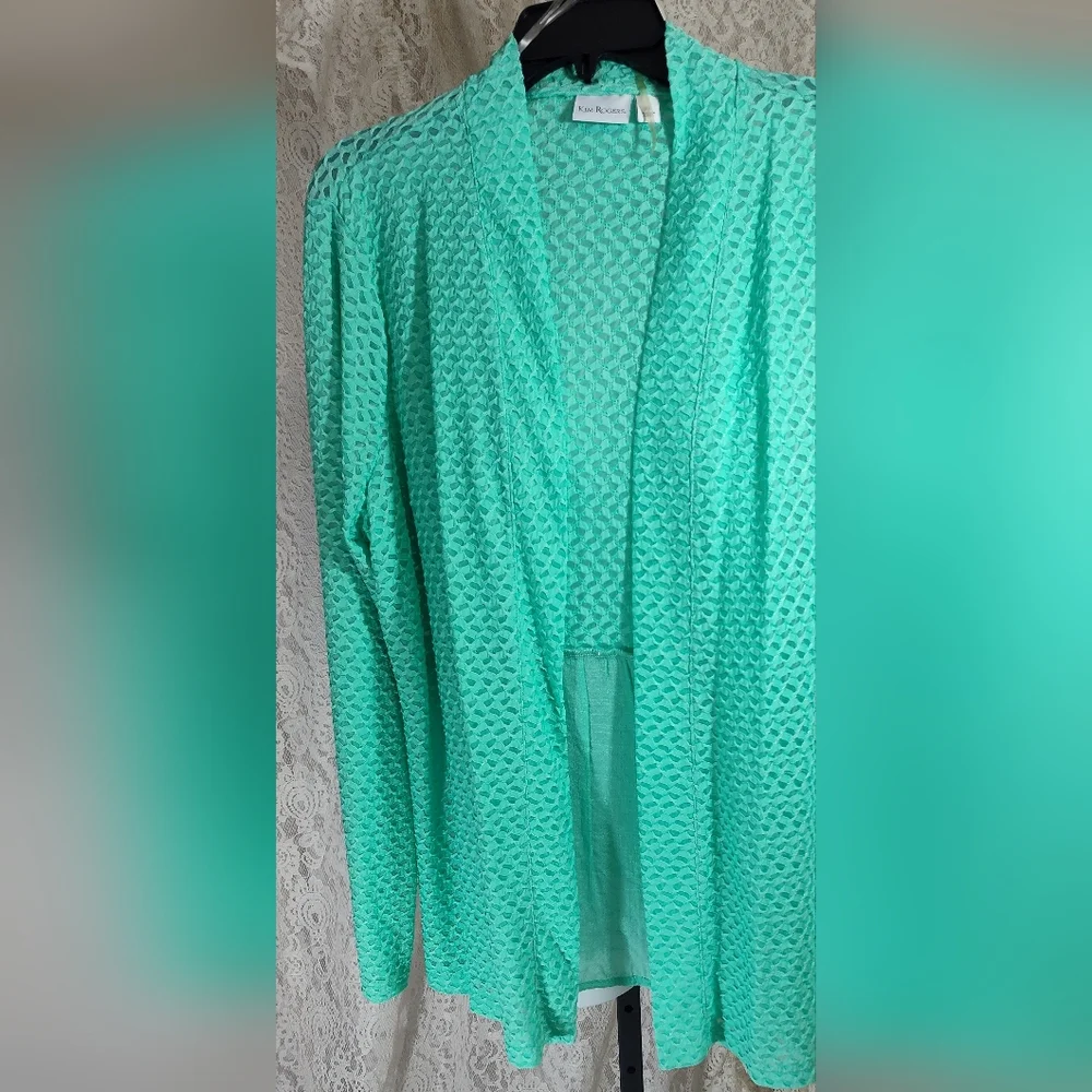Kim Rogers Green Cardigan Sweater with Textured Knit